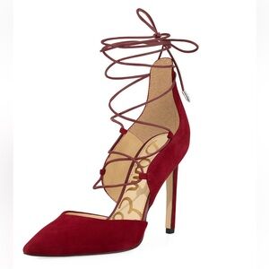 Sam Edelman Helaine Red Suede Lace up Tie Pumps Heels Size 10